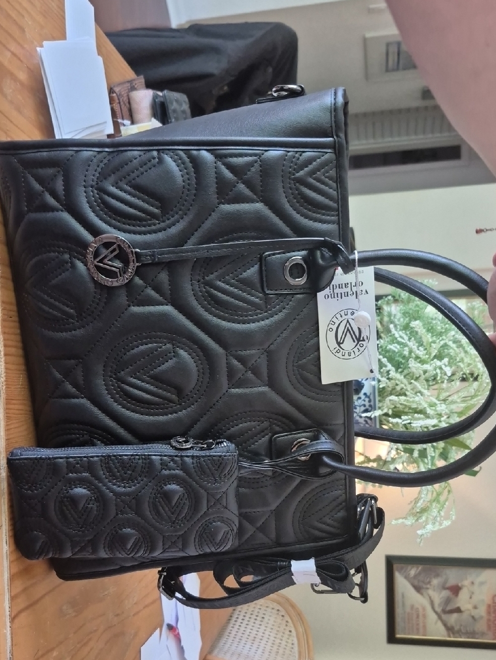 NWT Large Valentino Quilted Tote with Logo Charms, Logo Strap and Matching Pouch